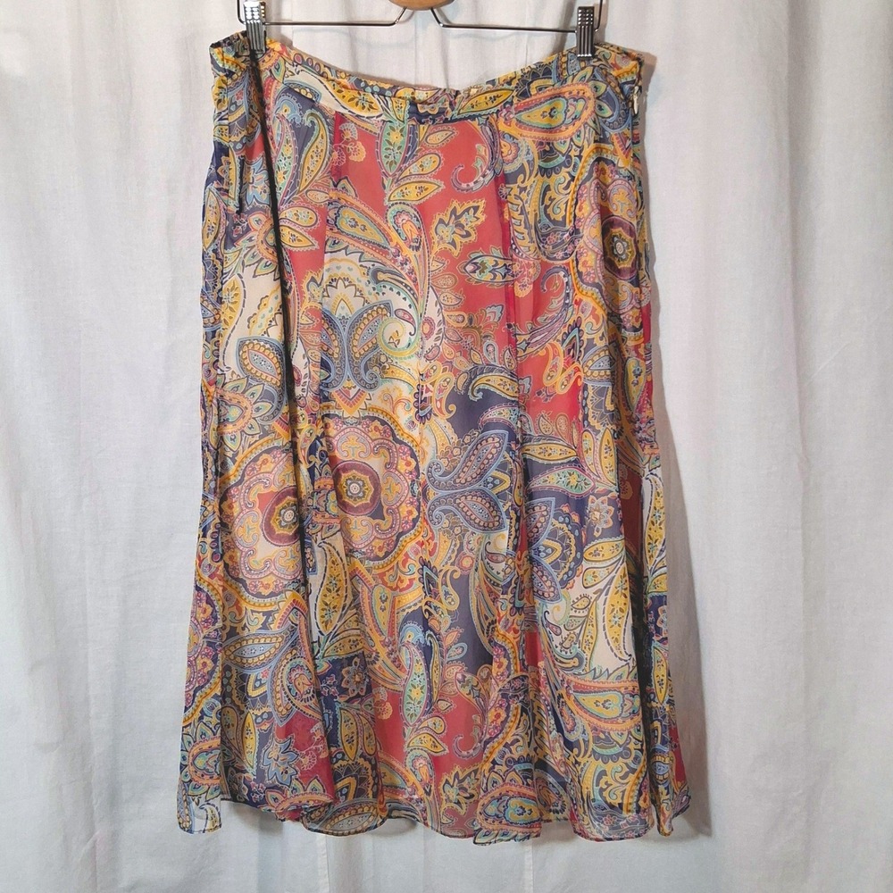 Coldwater Creek Paisley Midi Skirt Womens XL Multicolor Sheer Chiffon Boho Godet